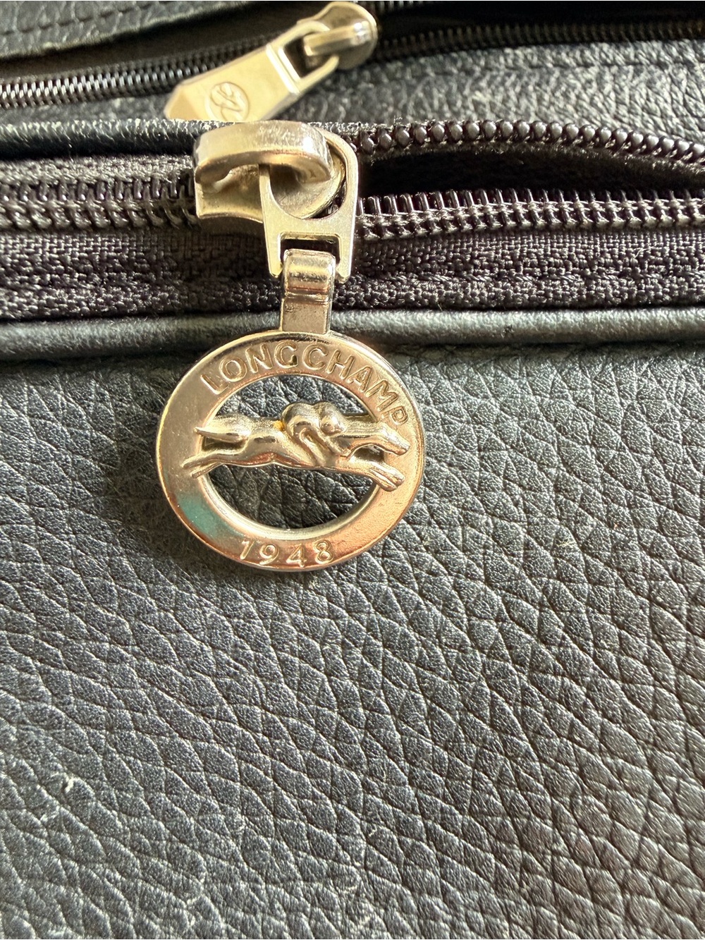 Longchamp Black Leather Backpack with Front Zip Pocket - Picture 7 of 10